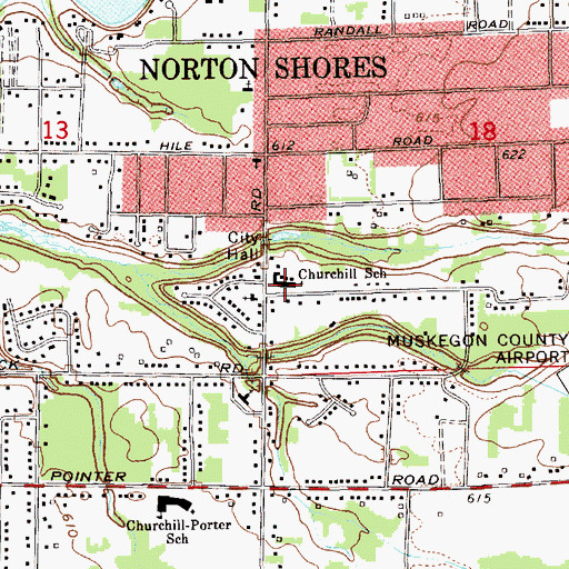 Topographic Map of Churchill School, MI
