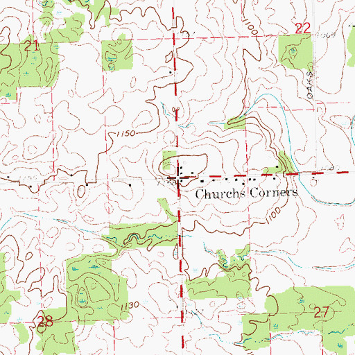Topographic Map of Churchs Corners, MI
