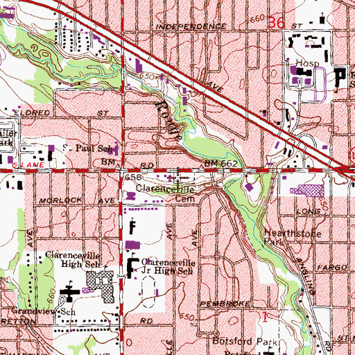Topographic Map of Clarenceville Cemetery, MI