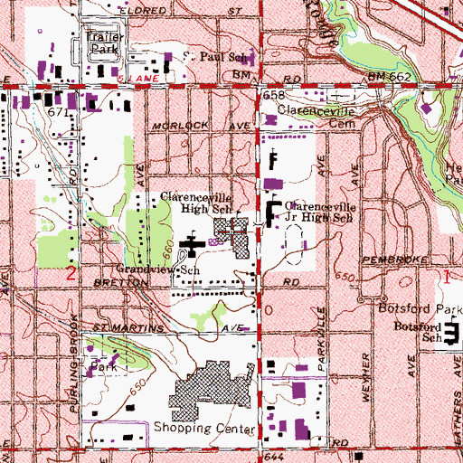 Topographic Map of Clarenceville High School, MI