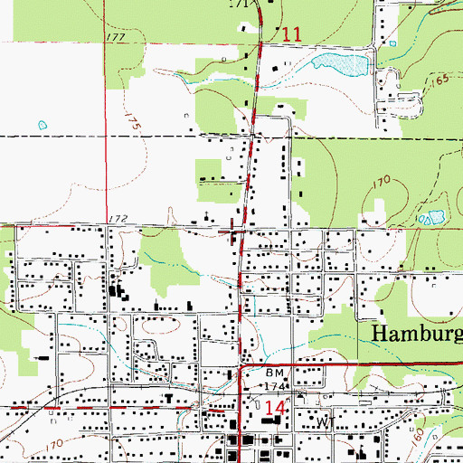 Topographic Map of Hamburg Church of Christ, AR
