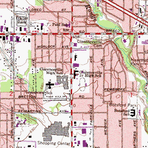 Topographic Map of Clarenceville Junior High School, MI