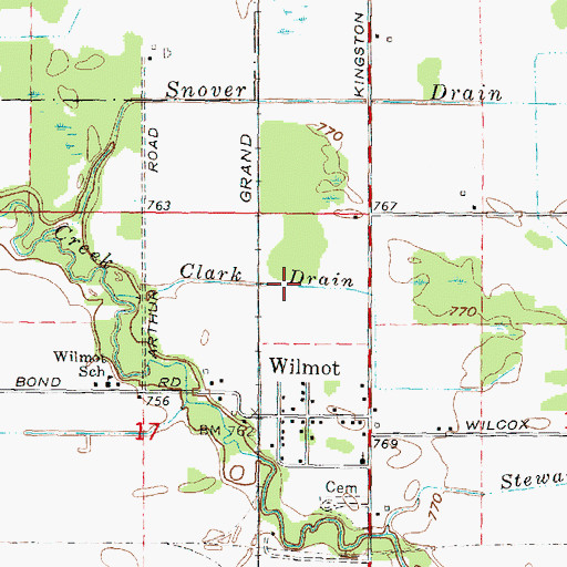 Topographic Map of Clark Drain, MI