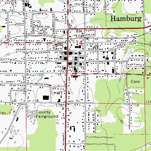 Topographic Map of Hamburg Lower Elementary School, AR