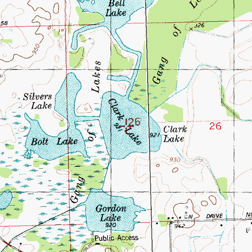 Topographic Map of Clark Lake, MI