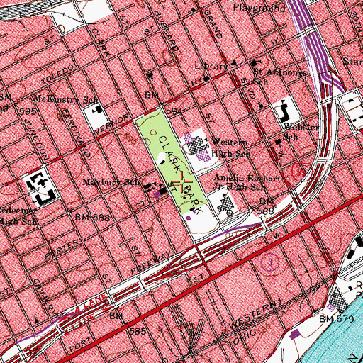 Topographic Map of Clark Park, MI