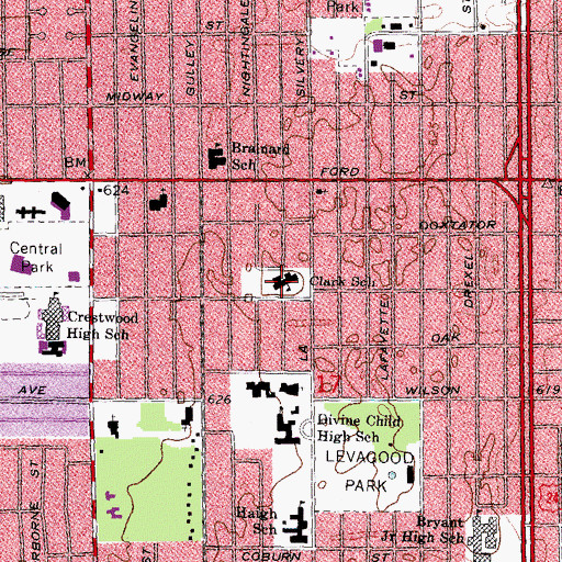 Topographic Map of Clark School, MI