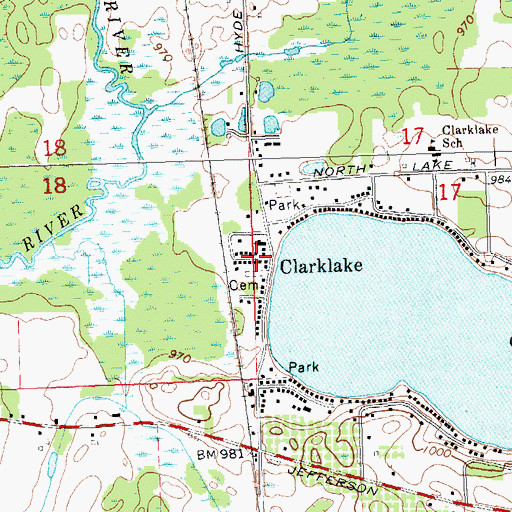 Topographic Map of Clarklake, MI