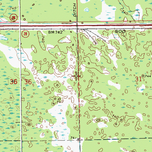Topographic Map of Clarks Ditch, MI