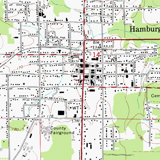 Topographic Map of Hamburg United Methodist Church, AR