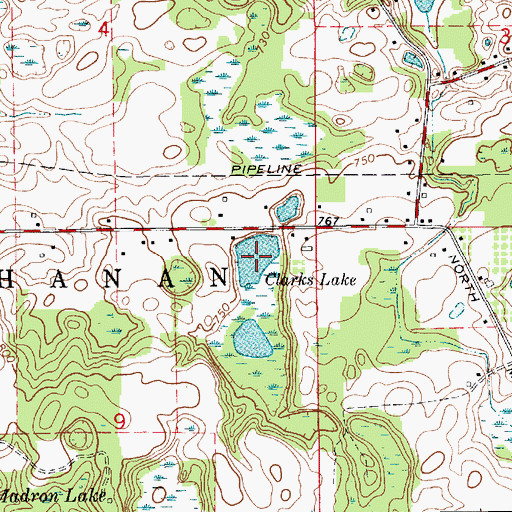 Topographic Map of Clarks Lake, MI