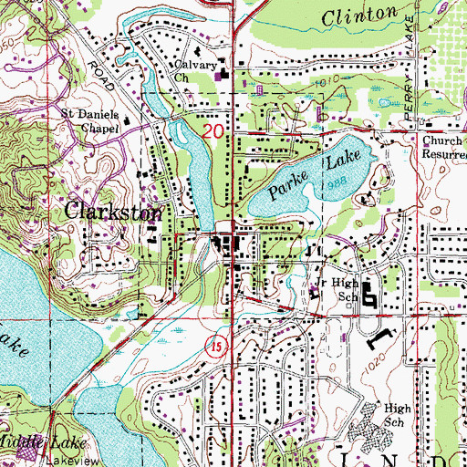 Topographic Map of Clarkston, MI
