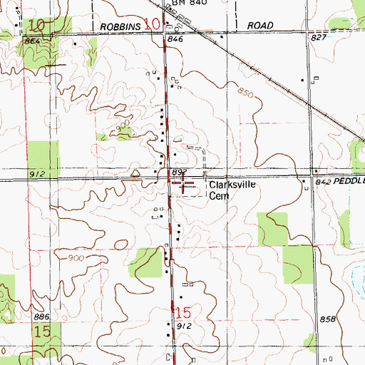 Topographic Map of Clarksville Cemetery, MI