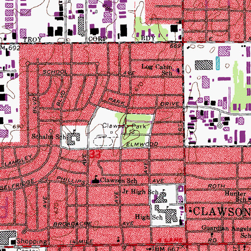 Topographic Map of Clawson Park, MI
