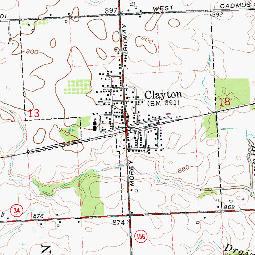 Topographic Map of Clayton, MI