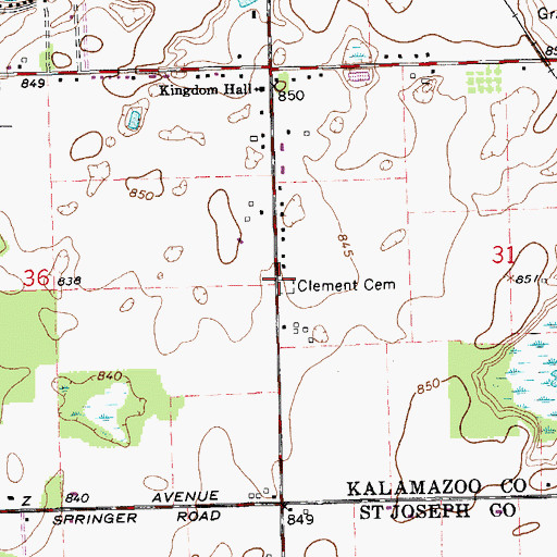 Topographic Map of Clement Cemetery, MI