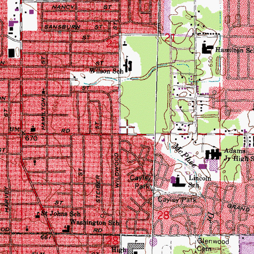 Topographic Map of Cleveland School, MI