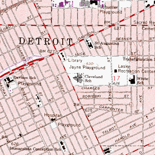 Topographic Map of Cleveland School, MI