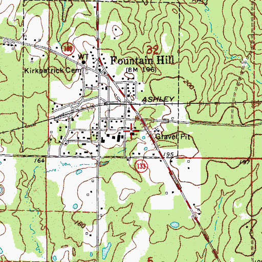 Topographic Map of First Baptist Church of Fountain Hill, AR