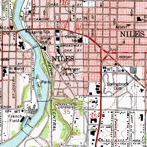 Topographic Map of Clevenger Park, MI