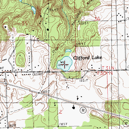 Topographic Map of Clifford Lake, MI