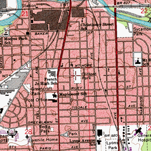 Topographic Map of Clifford Park, MI