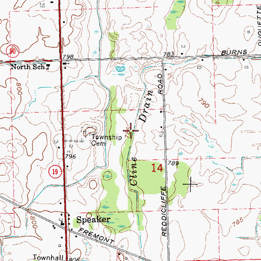 Topographic Map of Cline Drain, MI