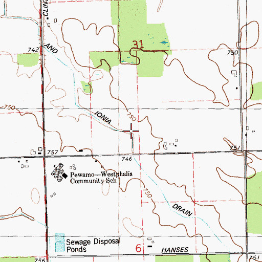 Topographic Map of Clinton and Ionia Drain, MI