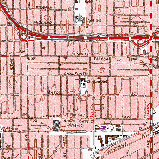Topographic Map of Clinton School, MI