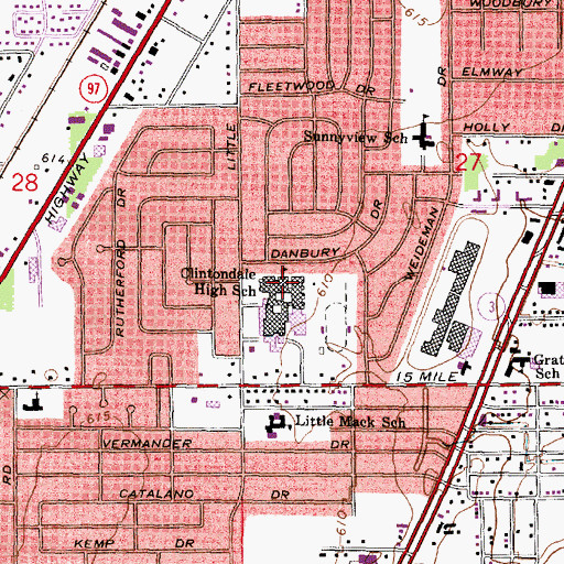 Topographic Map of Clintondale High School, MI