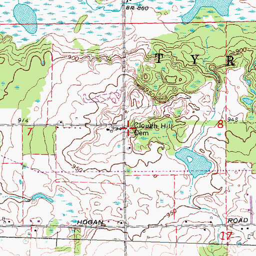Topographic Map of Clough Hill Cemetery, MI
