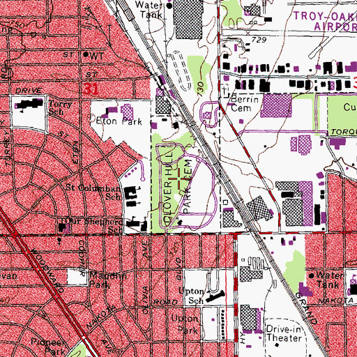 Topographic Map of Clover Hill Park Cemetery, MI