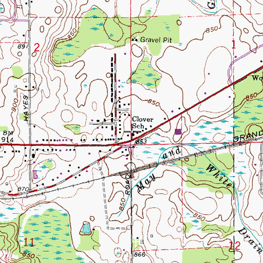 Topographic Map of Clover School, MI