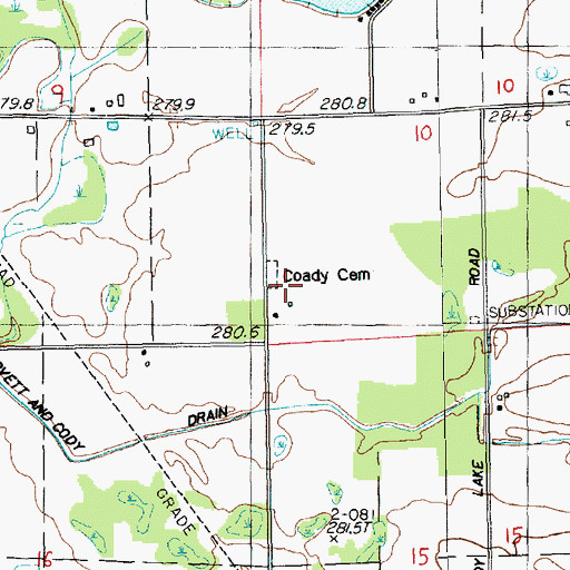 Topographic Map of Coady Cemetery, MI
