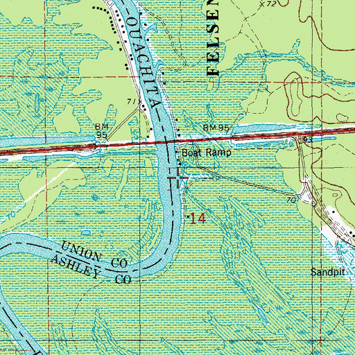 Topographic Map of Marie Saline Landing, AR