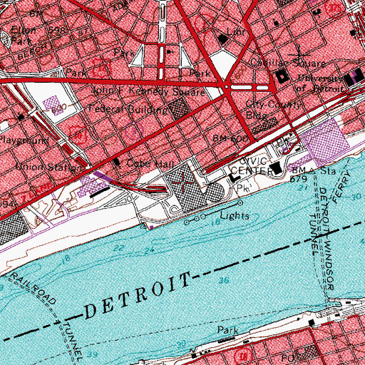 Topographic Map of Cobo Center, MI