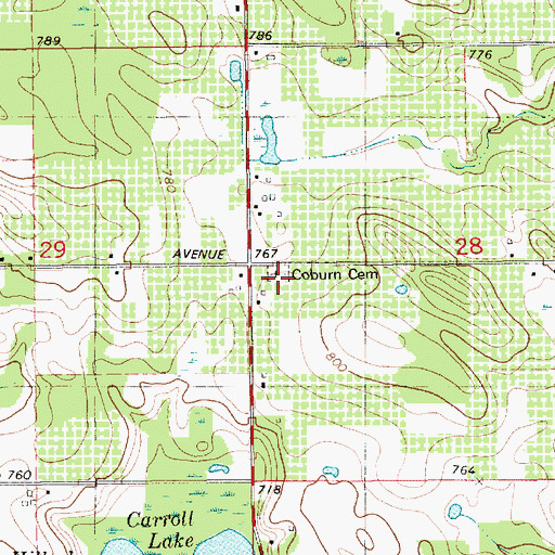 Topographic Map of Coburn Cemetery, MI