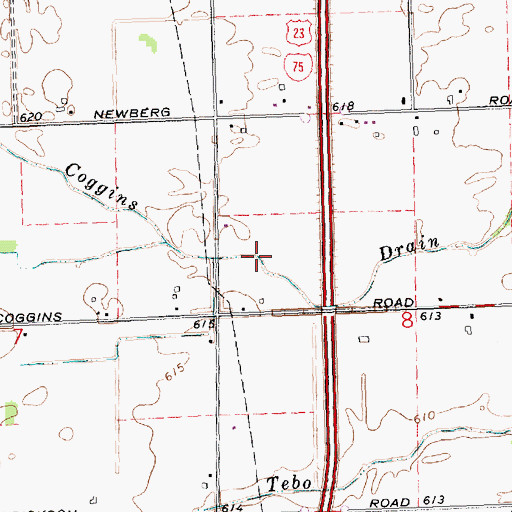 Topographic Map of Coggins Drain, MI