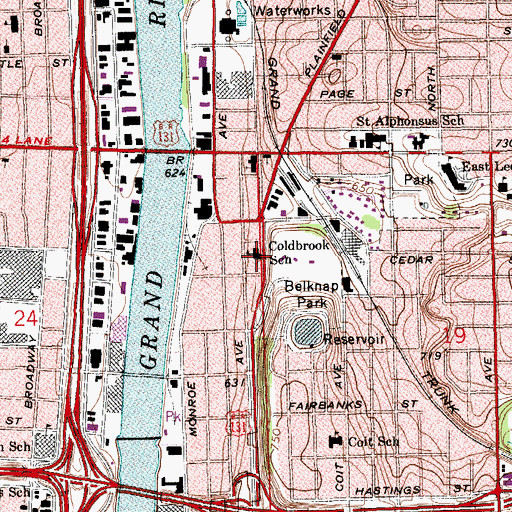 Topographic Map of Coldbrook School, MI