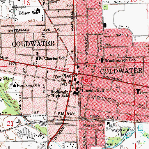 Topographic Map of Coldwater, MI