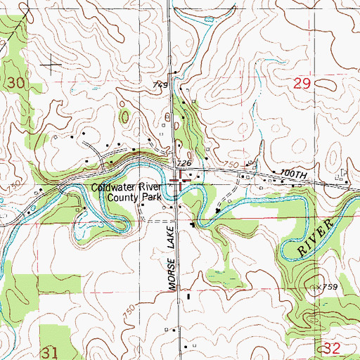 Topographic Map of Coldwater River County Park, MI