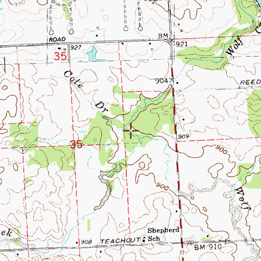 Topographic Map of Cole Drain, MI