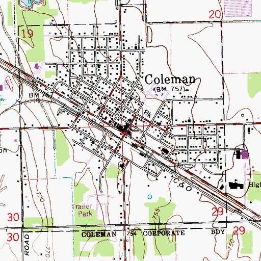 Topographic Map of Coleman, MI