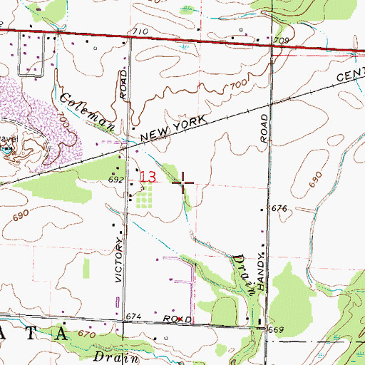 Topographic Map of Coleman Drain, MI