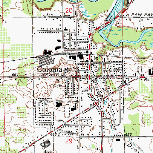 Topographic Map of Coloma, MI