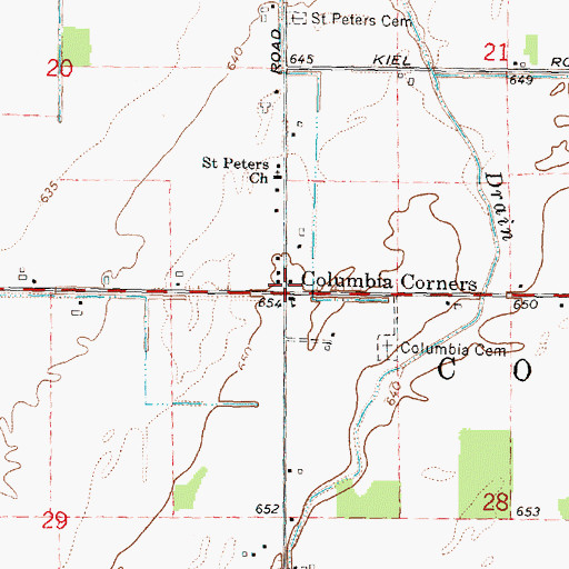 Topographic Map of Columbia Corners, MI