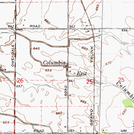 Topographic Map of Columbia Exit, MI