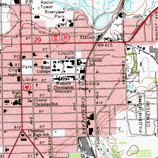 Topographic Map of Columbia Park, MI