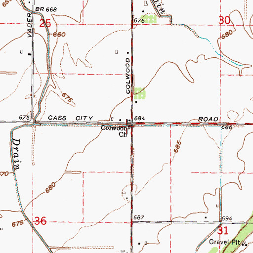 Topographic Map of Colwood Church, MI