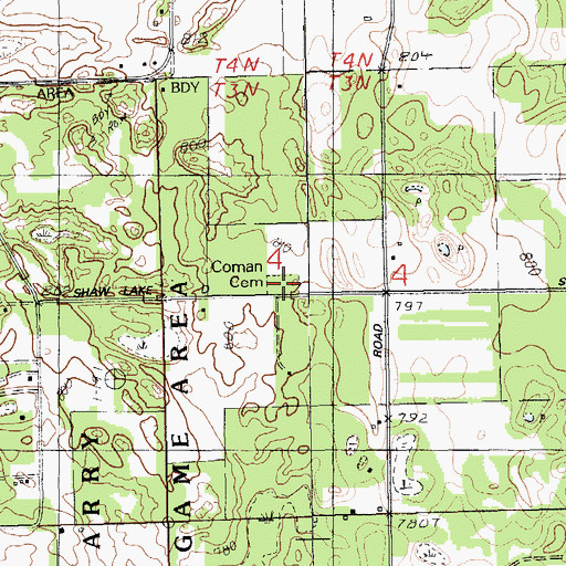 Topographic Map of Coman Cemetery, MI